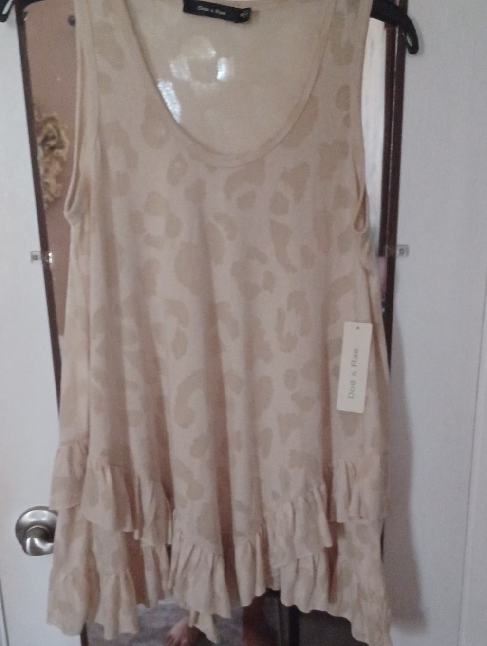 Doe & Rae Cream Leopard Print Ruffle Top